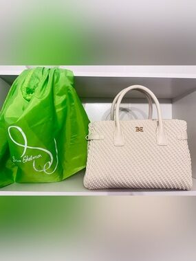 Sam Edelman NWOT Ivory Woven Tote Bag Structured Top Handle with Dust Bag